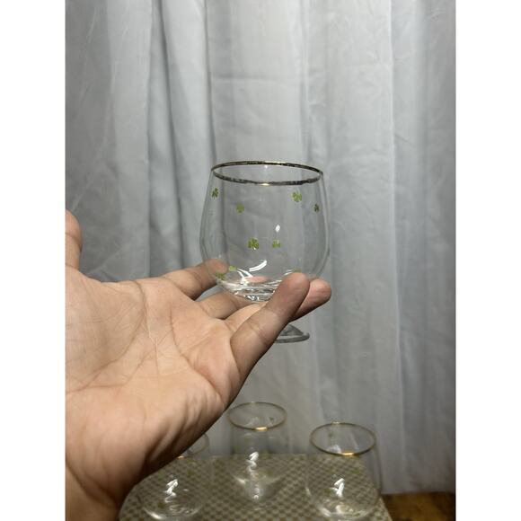 Vtg Hand-Blown Crystal Irish Whiskey Snifters Set of 6 Shamrock 3 Leaf Ireland - Picture 3 of 11